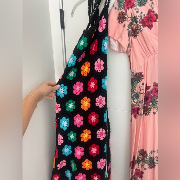 Show Me Your Mumu Happy Halter Mini Dress in Multi Black Flower Crochet Sz M - Picture 2 of 7